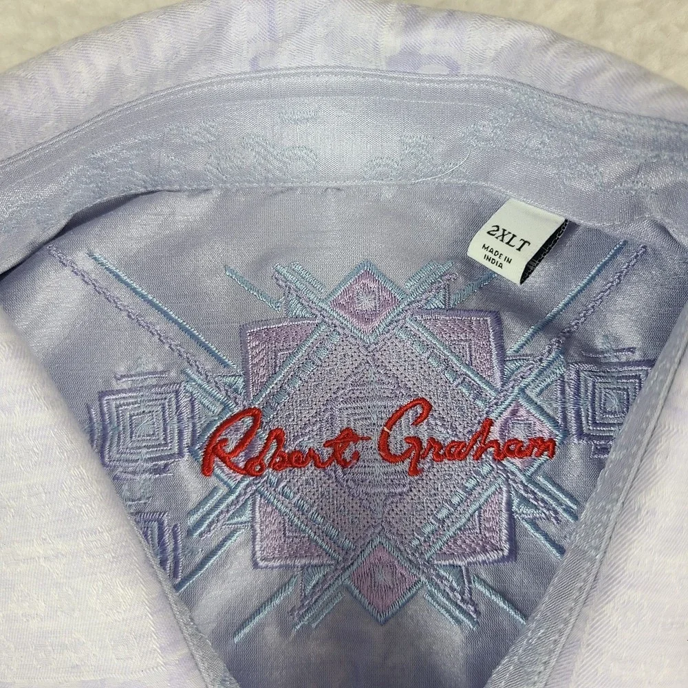 Robert Graham Shirt Mens 2XLT 2XL Tall Blue Plaid Preppy Hawaiian Button Up